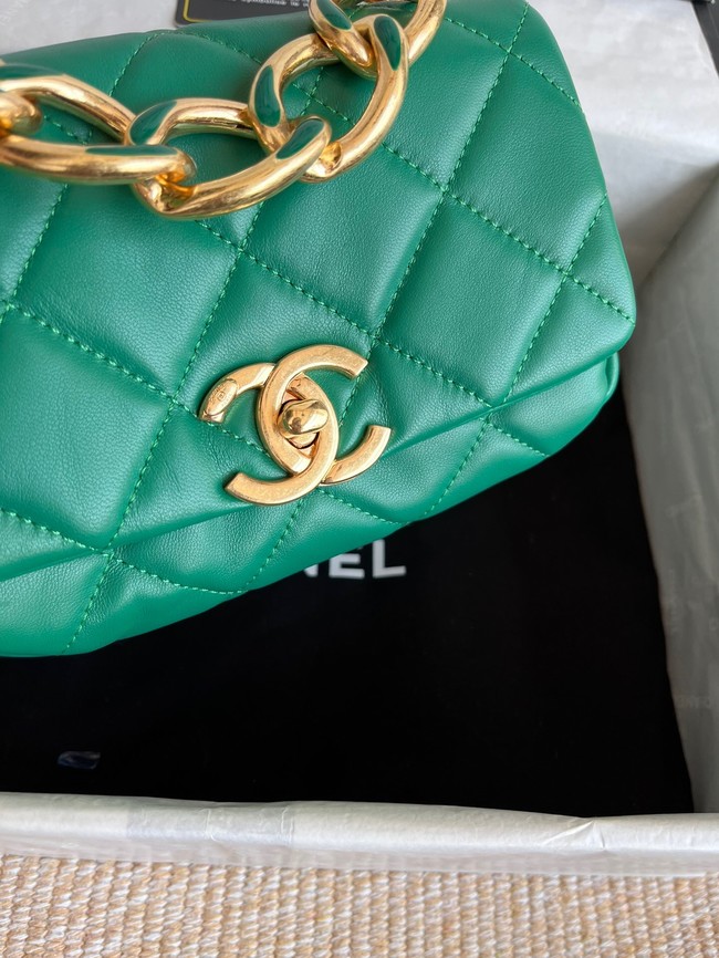 Chanel FLAP BAG Lambskin & Gold-Tone Metal AS3375 green