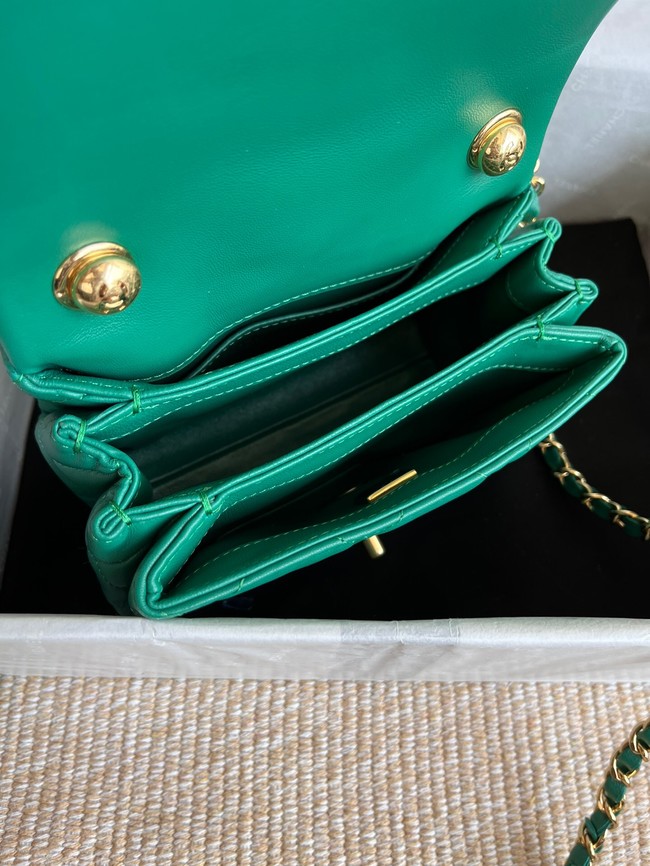 Chanel FLAP BAG Lambskin & Gold-Tone Metal AS3375 green