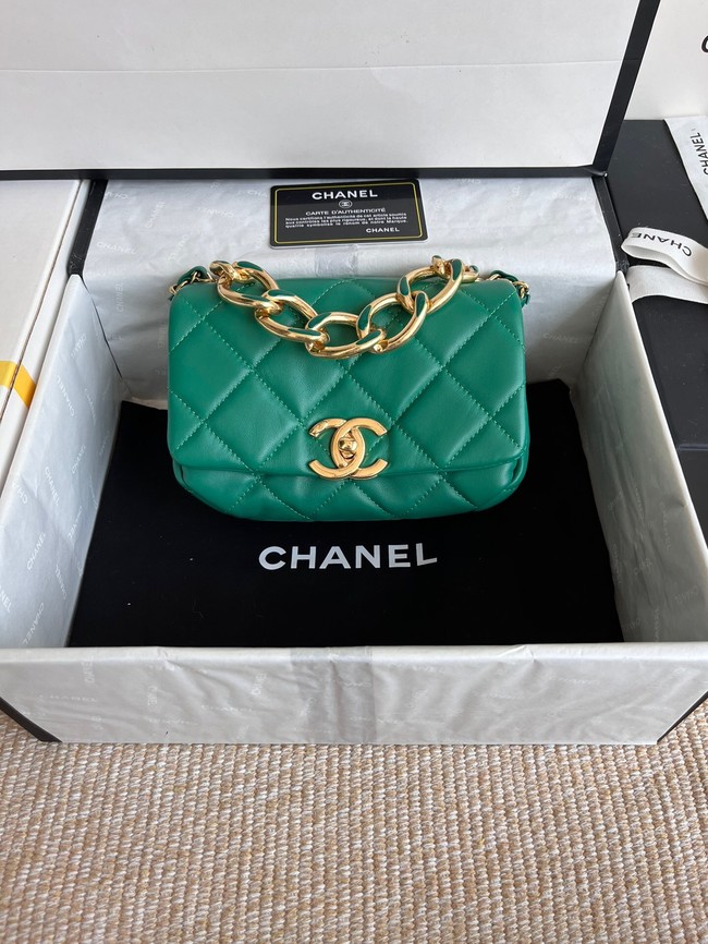 Chanel FLAP BAG Lambskin & Gold-Tone Metal AS3375 green