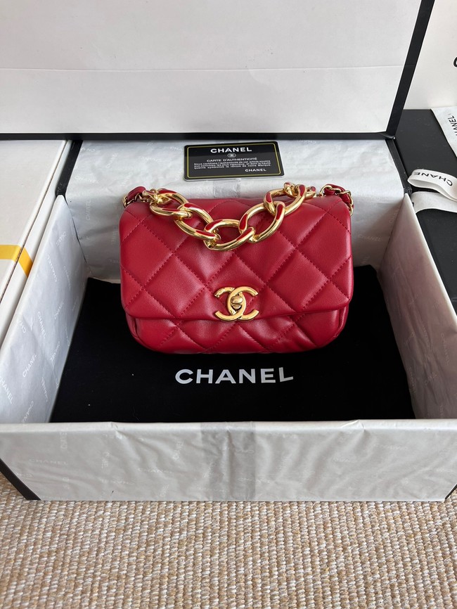 Chanel FLAP BAG Lambskin & Gold-Tone Metal AS3375 red