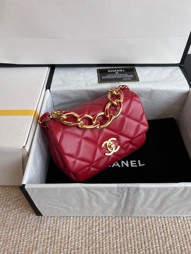 Chanel FLAP BAG Lambskin & Gold-Tone Metal AS3375 red