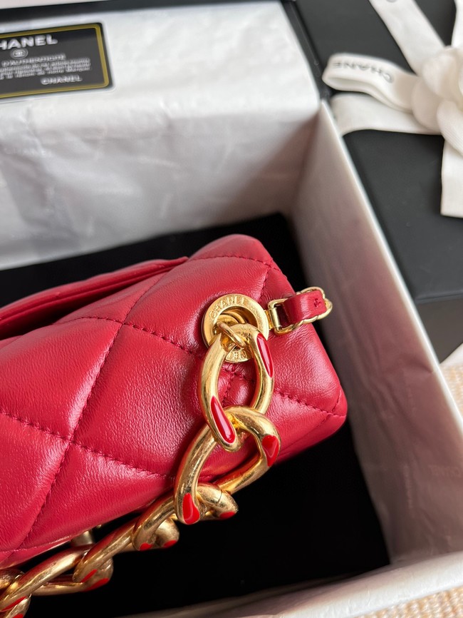 Chanel FLAP BAG Lambskin & Gold-Tone Metal AS3375 red