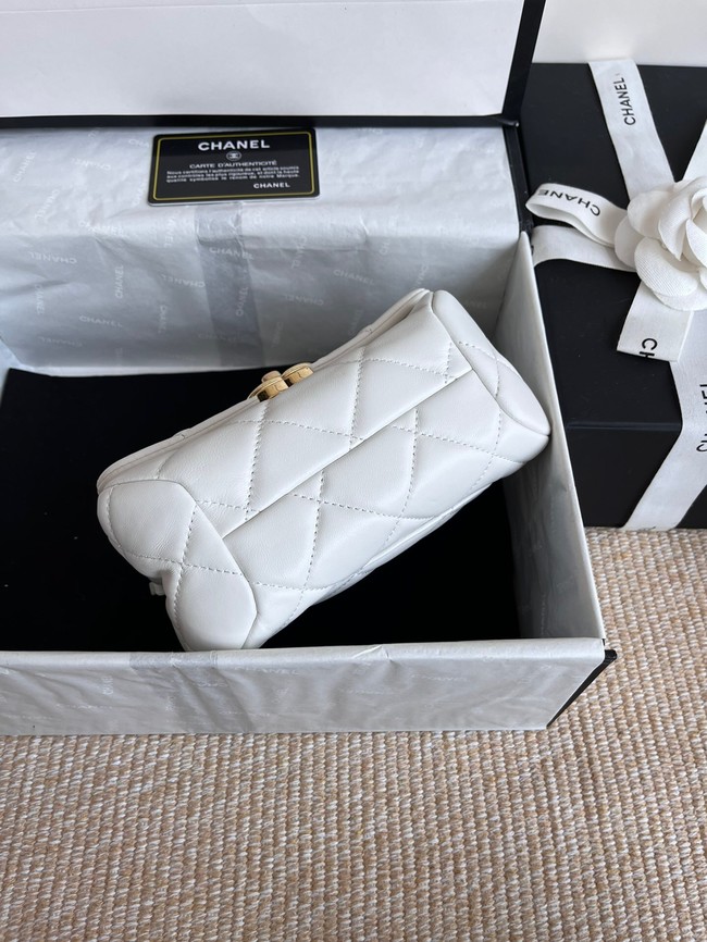 Chanel FLAP BAG Lambskin & Gold-Tone Metal AS3375 white