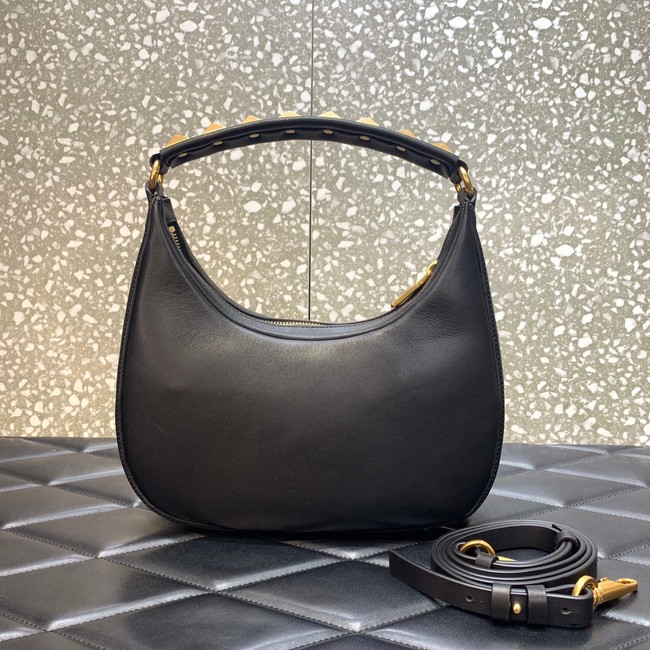 VALENTINO GARAVANI STUD SIGN Calf Leather Hobo bag 1W2B0K69 black