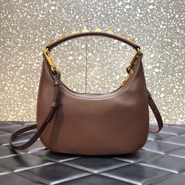 VALENTINO GARAVANI STUD SIGN Calf Leather Hobo bag 1W2B0K69 brown