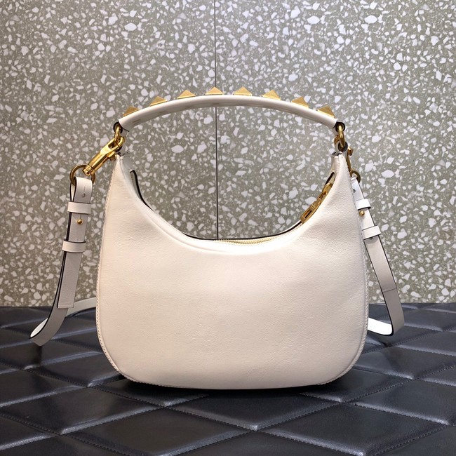 VALENTINO GARAVANI STUD SIGN Calf Leather Hobo bag 1W2B0K69 white