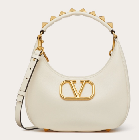 VALENTINO GARAVANI STUD SIGN Calf Leather Hobo bag 1W2B0K69 white