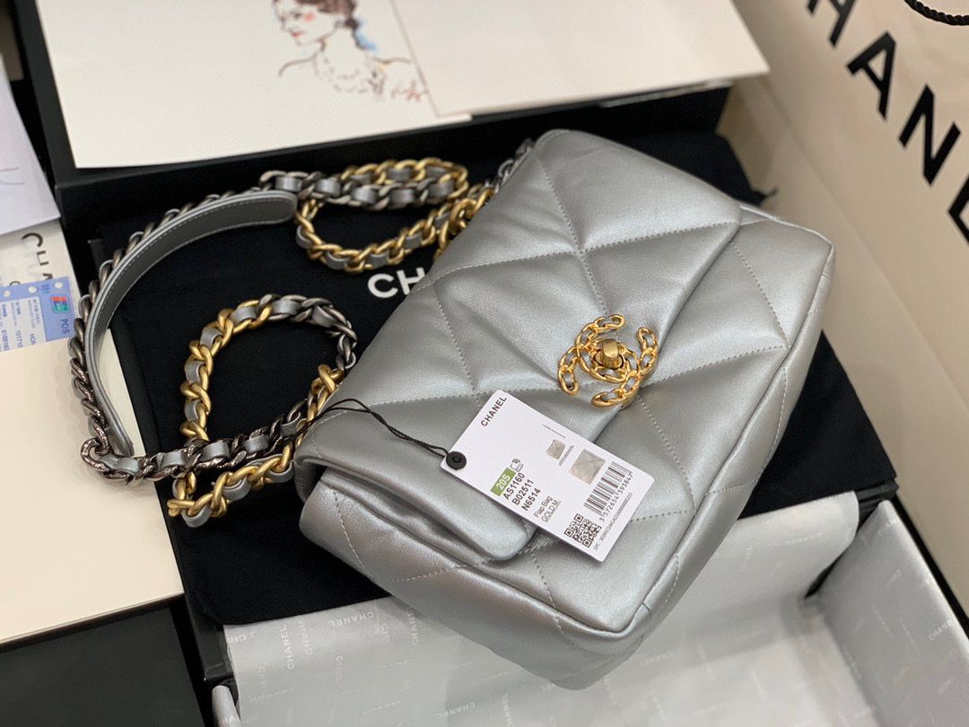 CHANEL Original Lambskin 19 Flap Bag AS1160 AS1161 Silver