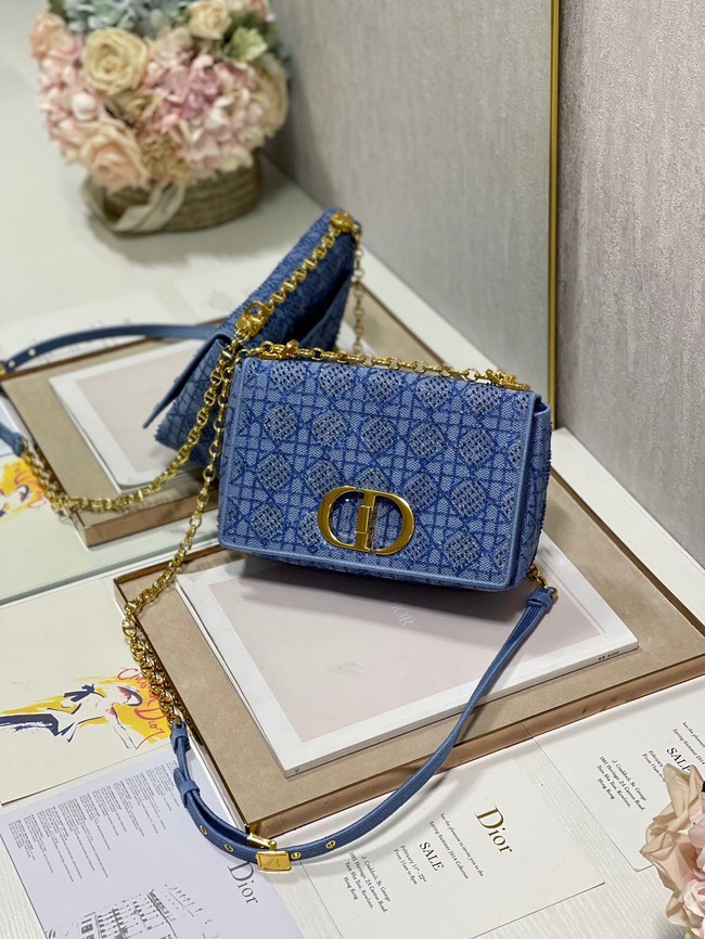 MEDIUM DIOR CARO BAG Macrocannage Tweed Embroidery M9242 blue