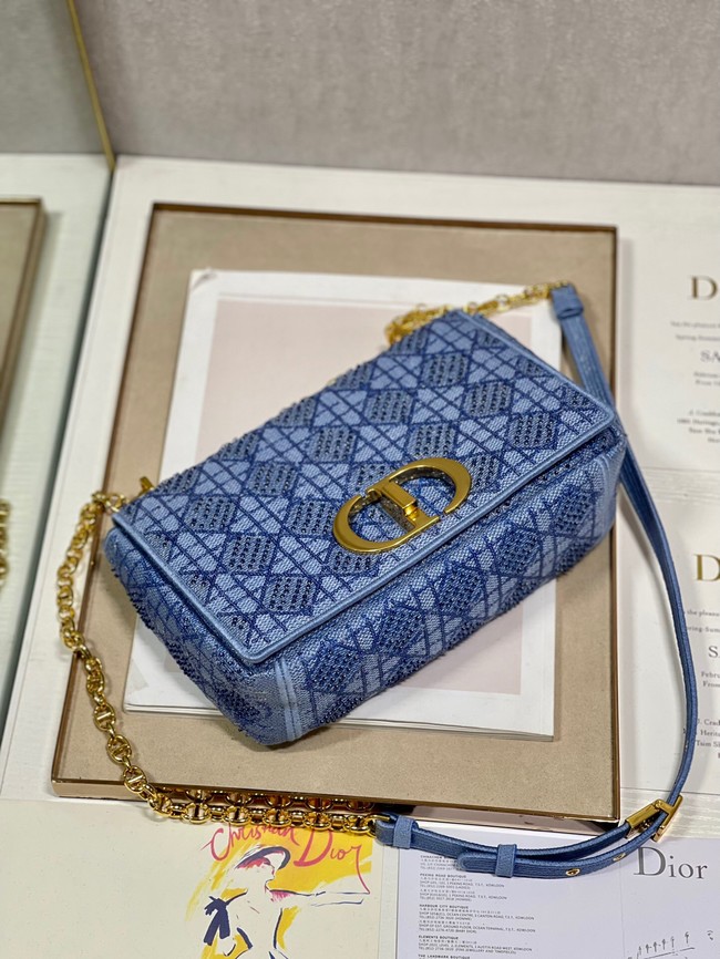 MEDIUM DIOR CARO BAG Macrocannage Tweed Embroidery M9242 blue