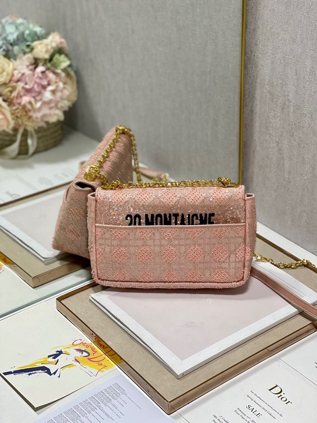 MEDIUM DIOR CARO BAG Macrocannage Tweed Embroidery M9242 pink