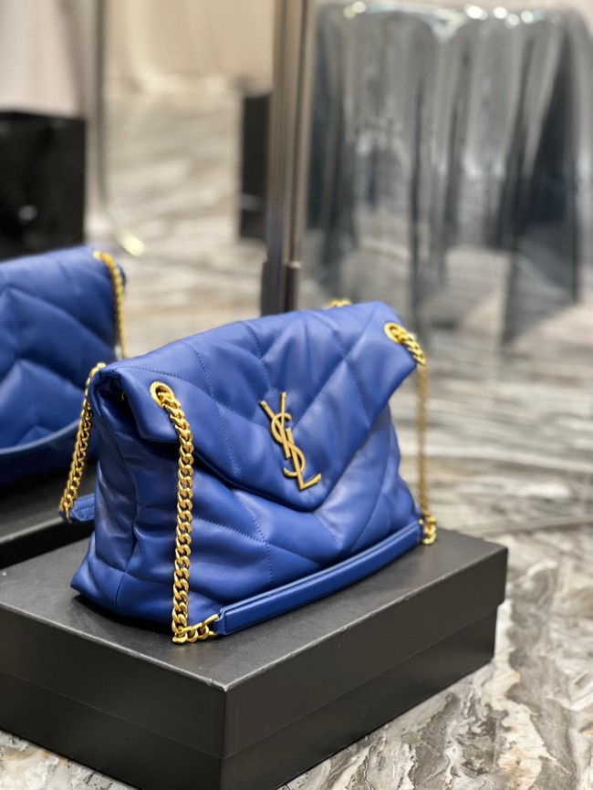 Yves Saint Laurent LOULOU PUFFER MEDIUM BAG IN QUILTED CRINKLED MATTE LEATHER Y577475 Electro optic blue