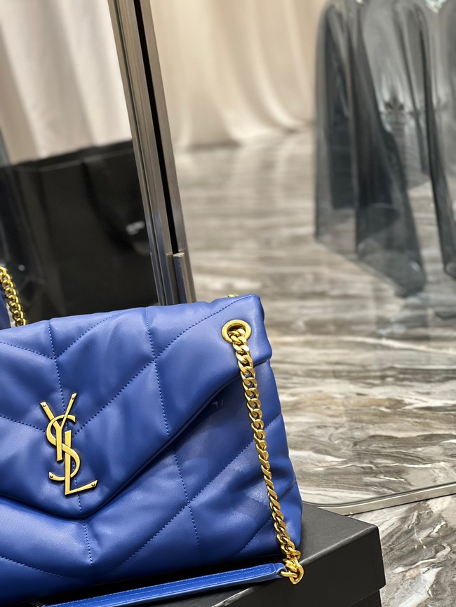 Yves Saint Laurent LOULOU PUFFER MEDIUM BAG IN QUILTED CRINKLED MATTE LEATHER Y577475 Electro optic blue