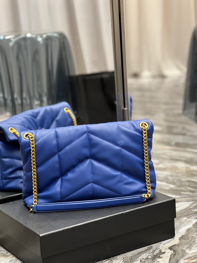 Yves Saint Laurent LOULOU PUFFER MEDIUM BAG IN QUILTED CRINKLED MATTE LEATHER Y577475 Electro optic blue