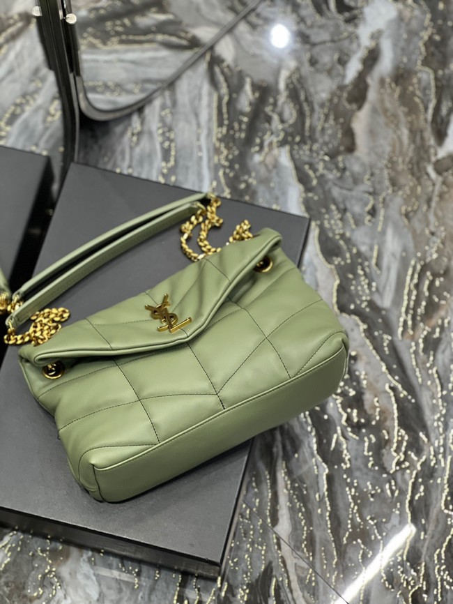 Yves Saint Laurent LOULOU PUFFER MEDIUM BAG IN QUILTED CRINKLED MATTE LEATHER Y577475 LIGHT GREEN