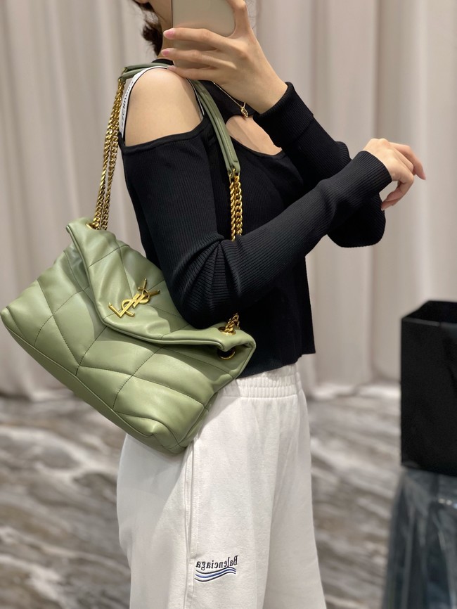 Yves Saint Laurent LOULOU PUFFER MEDIUM BAG IN QUILTED CRINKLED MATTE LEATHER Y577475 LIGHT GREEN