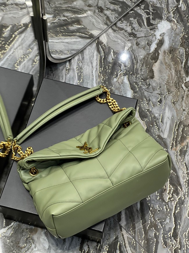 Yves Saint Laurent LOULOU PUFFER MEDIUM BAG IN QUILTED CRINKLED MATTE LEATHER Y577475 LIGHT GREEN