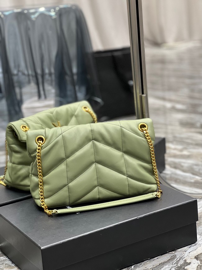 Yves Saint Laurent LOULOU PUFFER MEDIUM BAG IN QUILTED CRINKLED MATTE LEATHER Y577475 LIGHT GREEN