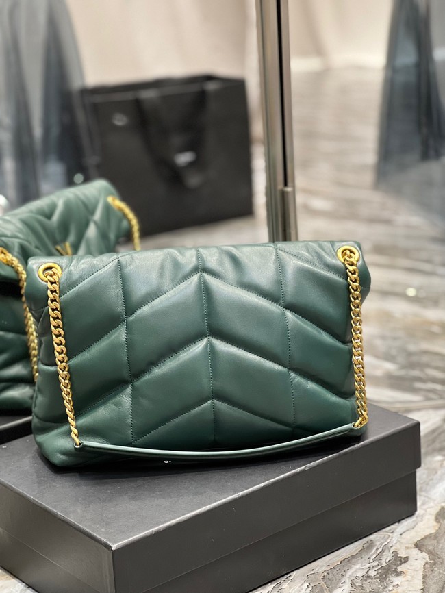 Yves Saint Laurent LOULOU PUFFER MEDIUM BAG IN QUILTED CRINKLED MATTE LEATHER Y577475 blackish green