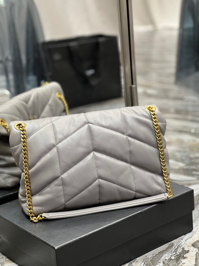 Yves Saint Laurent LOULOU PUFFER MEDIUM BAG IN QUILTED CRINKLED MATTE LEATHER Y577475 gray