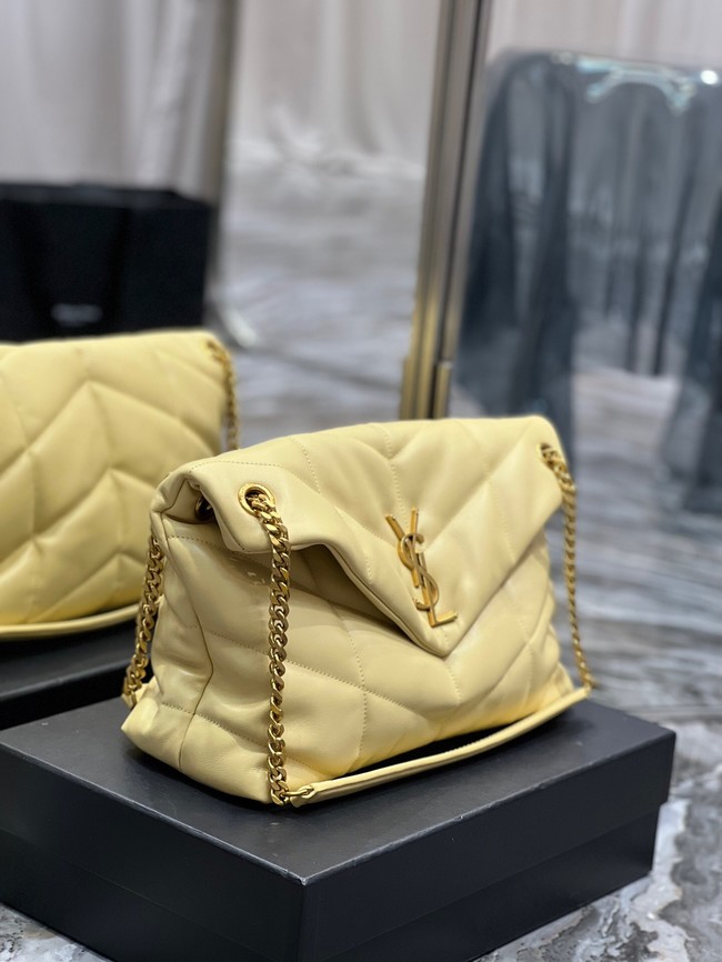 Yves Saint Laurent LOULOU PUFFER MEDIUM BAG IN QUILTED CRINKLED MATTE LEATHER Y577475 yellow