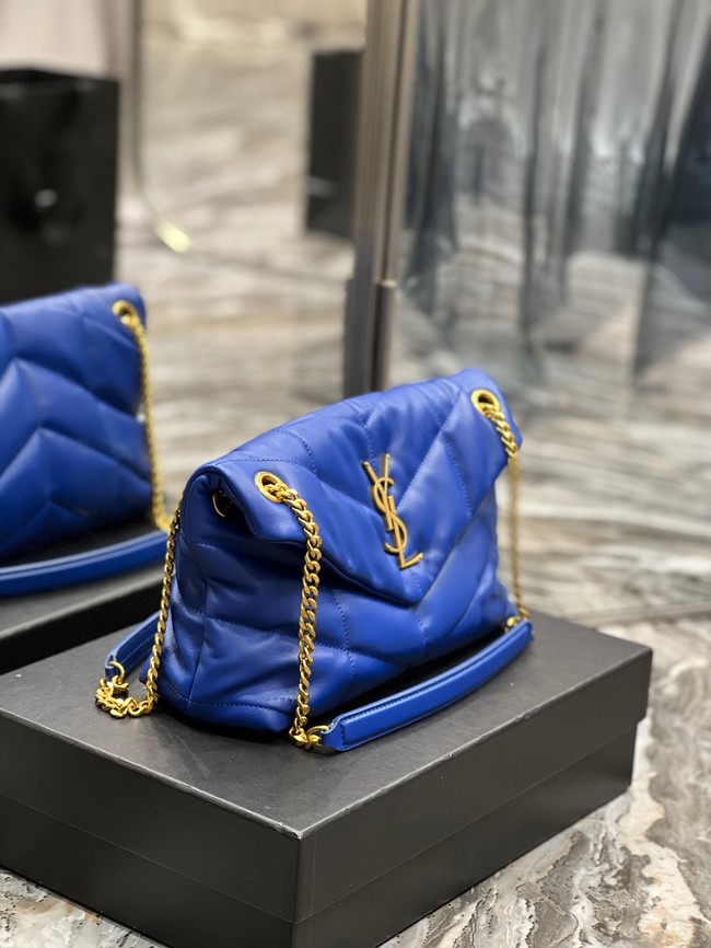 Yves Saint Laurent PUFFER SMALL CHAIN BAG IN QUILTED LAMBSKIN 5774761 blue