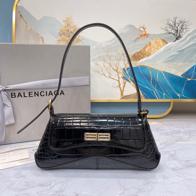 Balenciaga LINDSAY CROCODILE EMBOSSED SMALL SHOULDER BAG WITH STRAP 6009 black