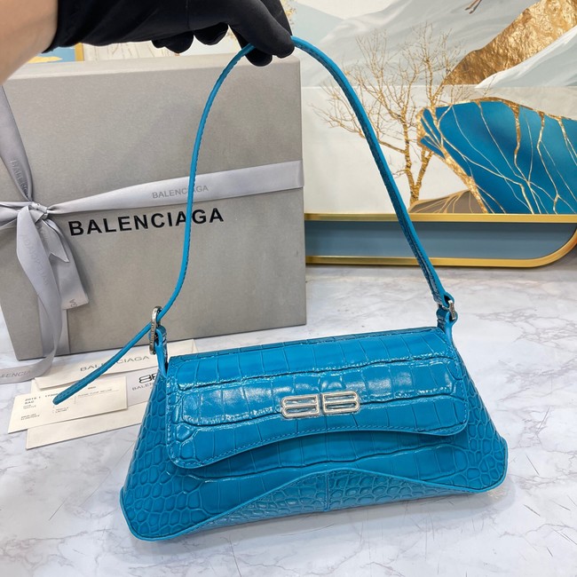 Balenciaga LINDSAY CROCODILE EMBOSSED SMALL SHOULDER BAG WITH STRAP 6009 blue