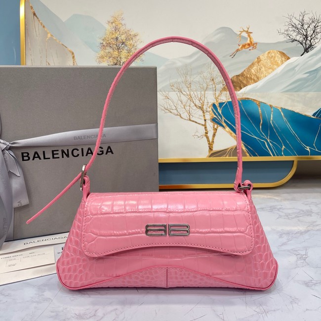 Balenciaga LINDSAY CROCODILE EMBOSSED SMALL SHOULDER BAG WITH STRAP 6009 pink