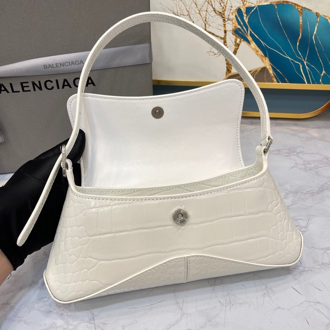 Balenciaga LINDSAY CROCODILE EMBOSSED SMALL SHOULDER BAG WITH STRAP 6009 white