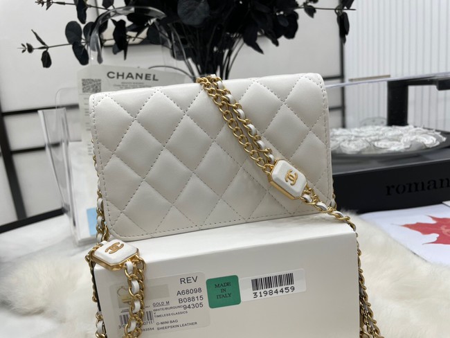 Chanel mini FLAP BAG Lambskin & Gold-Tone Metal A68098 white