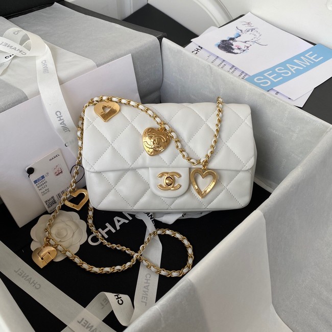 Chanel MINI FLAP BAG Lambskin & Gold-Tone Metal AS3457 white