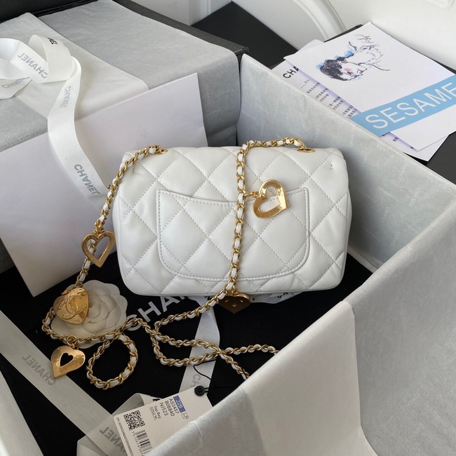 Chanel MINI FLAP BAG Lambskin & Gold-Tone Metal AS3457 white