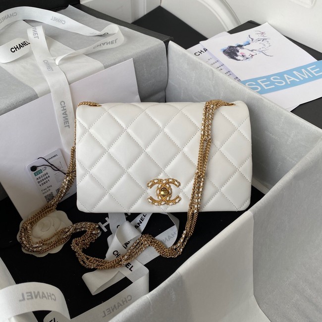 Chanel small FLAP BAG Lambskin & Gold-Tone Metal AS3386 white