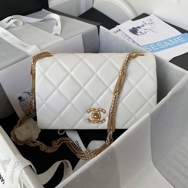 Chanel small FLAP BAG Lambskin & Gold-Tone Metal AS3387 white