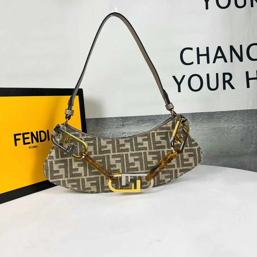 Fendi O Lock Swing Mint green leather pouch 8BS068A gray