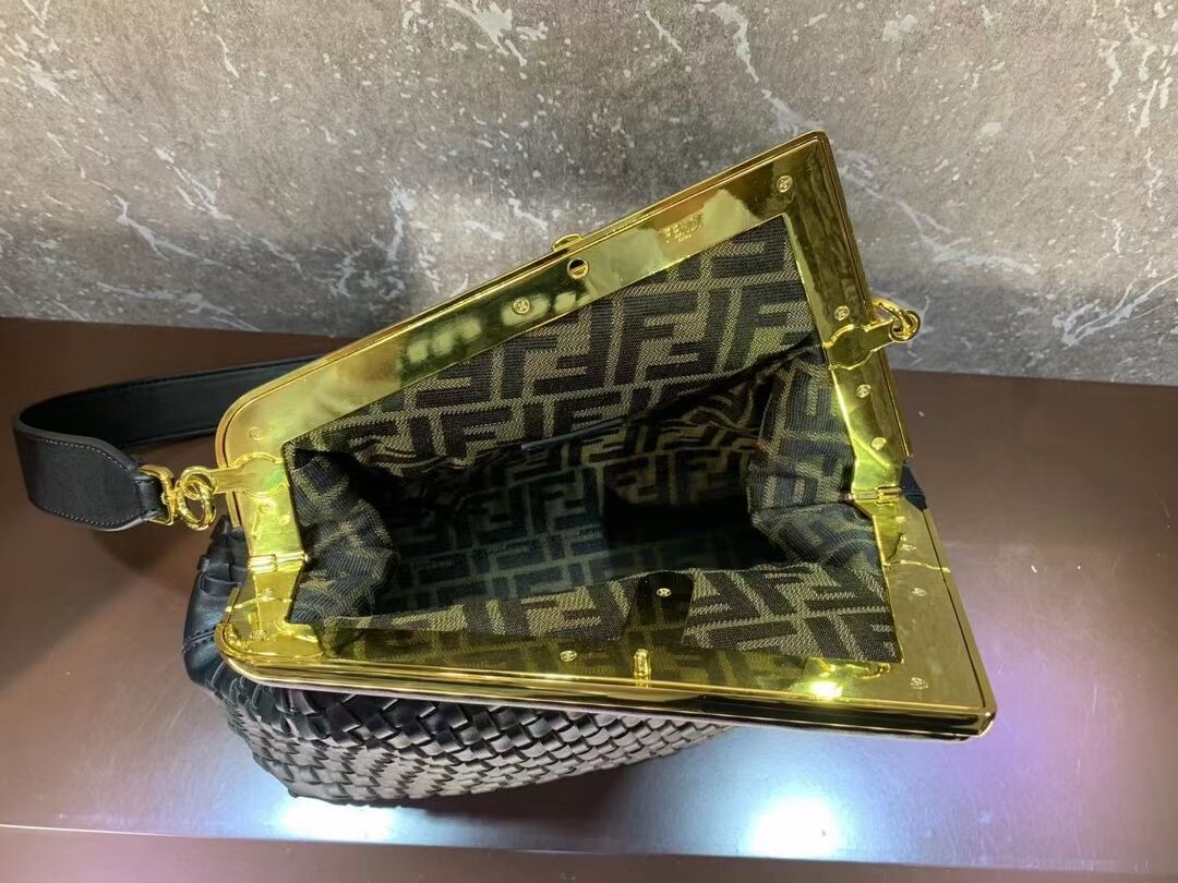 FENDI FIRST MEDIUM Mint leather interlace bag 8BP127AB black