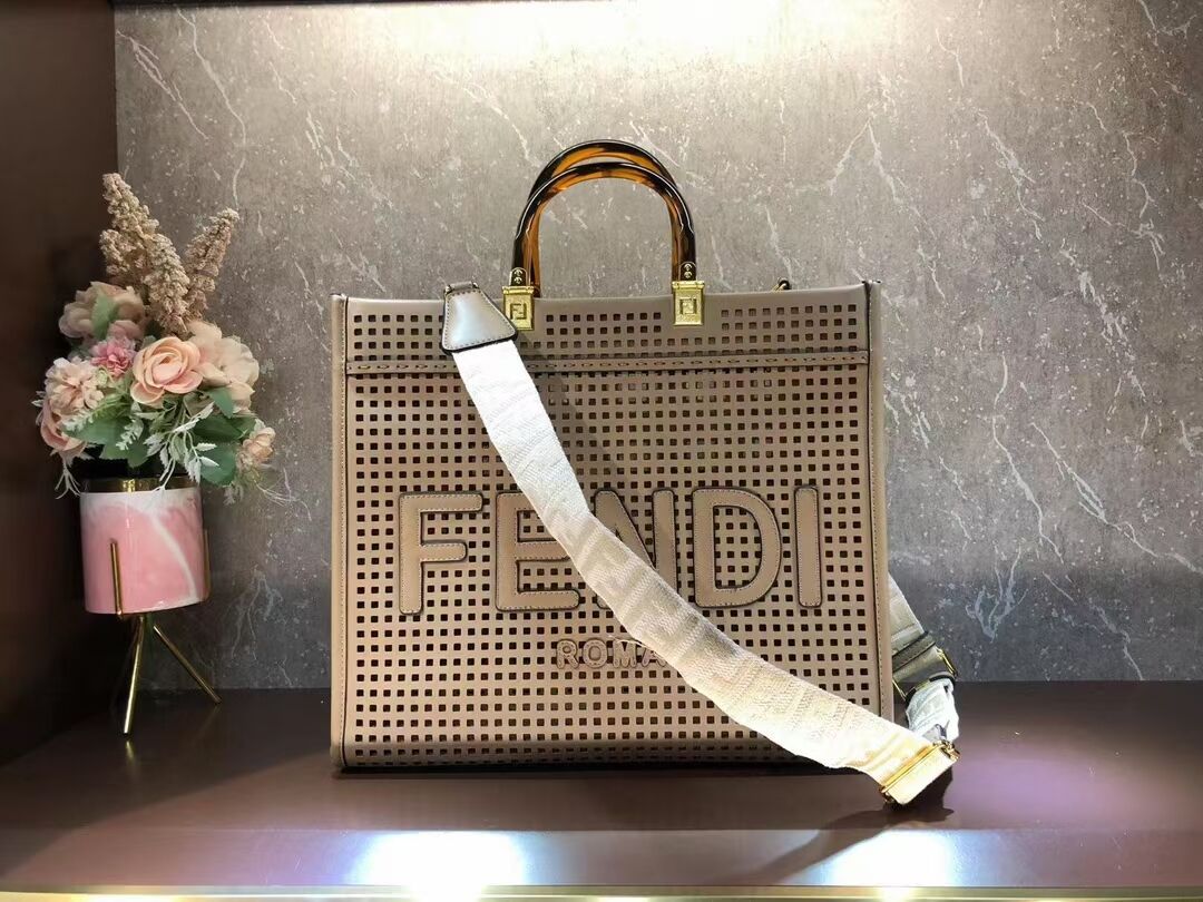 Fendi Sunshine Medium Two-toned perforated leather shopper 8BH386A apricot