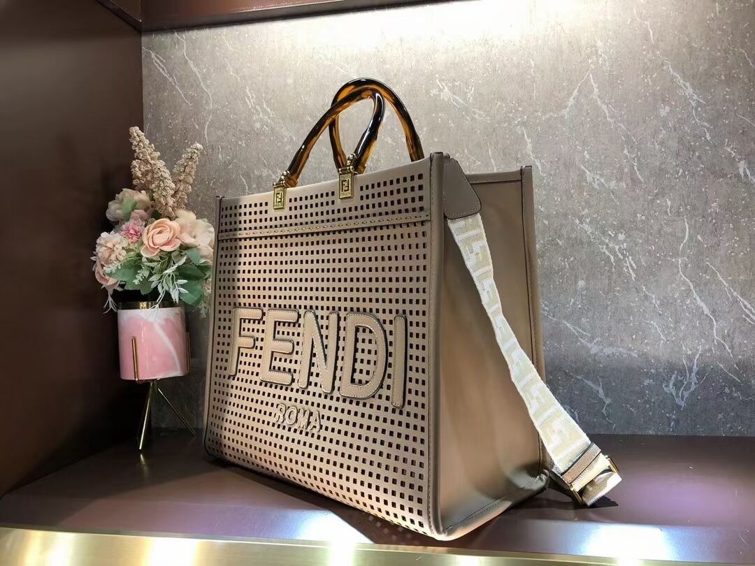 Fendi Sunshine Medium Two-toned perforated leather shopper 8BH386A apricot