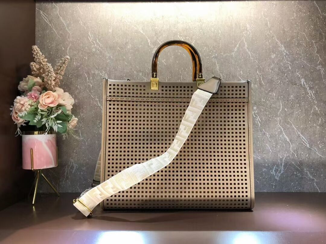 Fendi Sunshine Medium Two-toned perforated leather shopper 8BH386A apricot