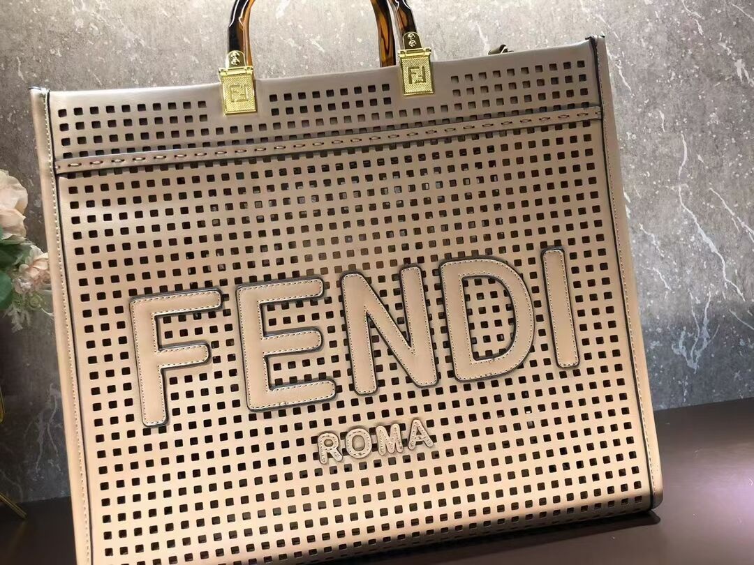 Fendi Sunshine Medium Two-toned perforated leather shopper 8BH386A apricot