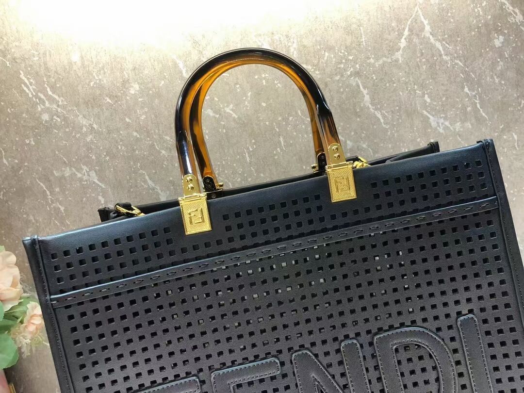 Fendi Sunshine Medium Two-toned perforated leather shopper 8BH386A black