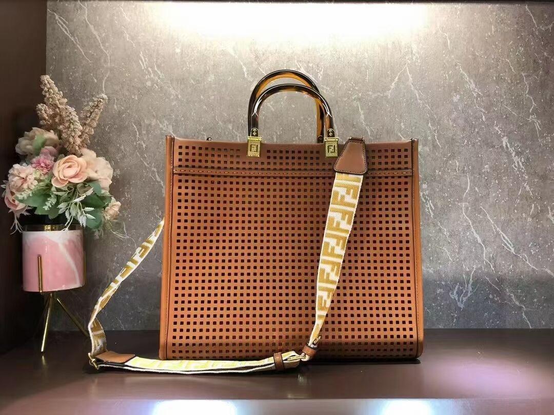 Fendi Sunshine Medium Two-toned perforated leather shopper 8BH386A brown