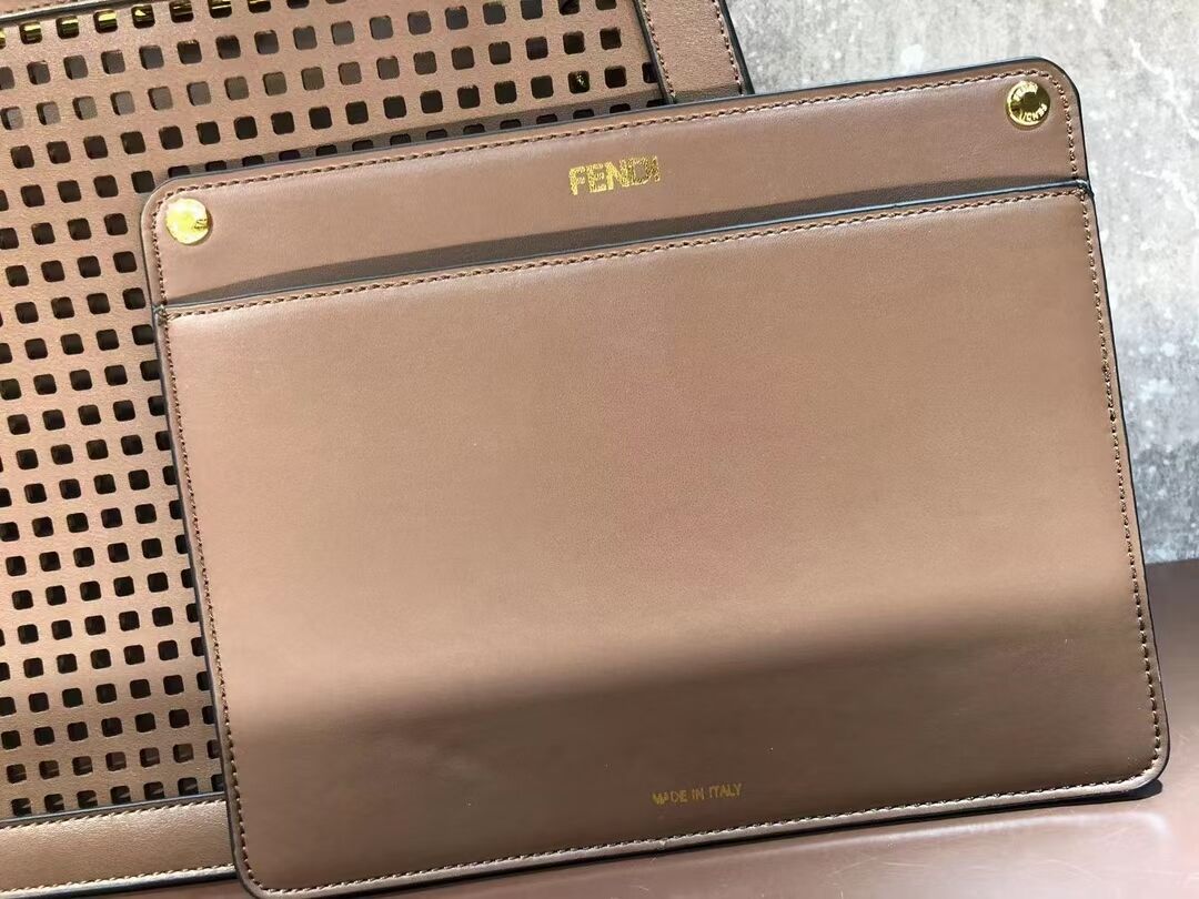 Fendi Peekaboo ISeeU perforated leather bag F1658 Coffee