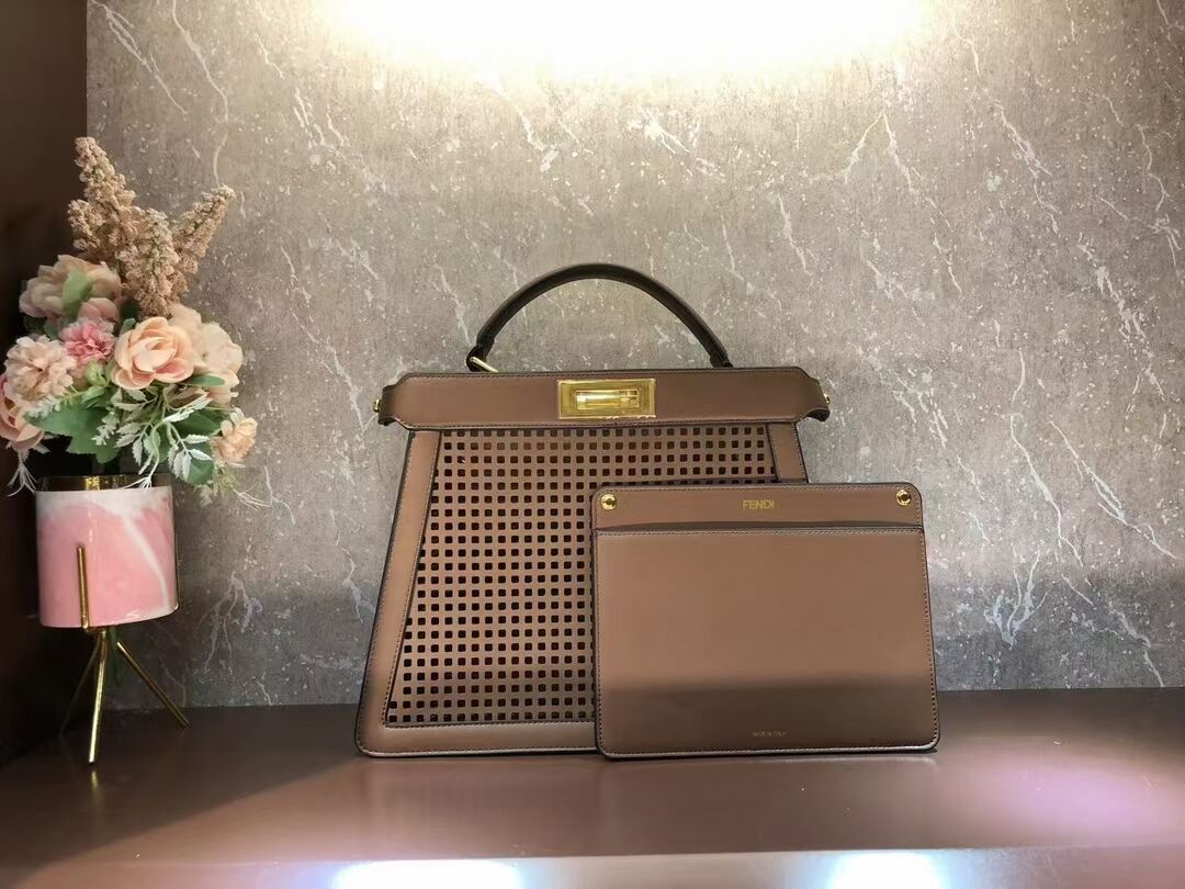 Fendi Peekaboo ISeeU perforated leather bag F1658 Coffee