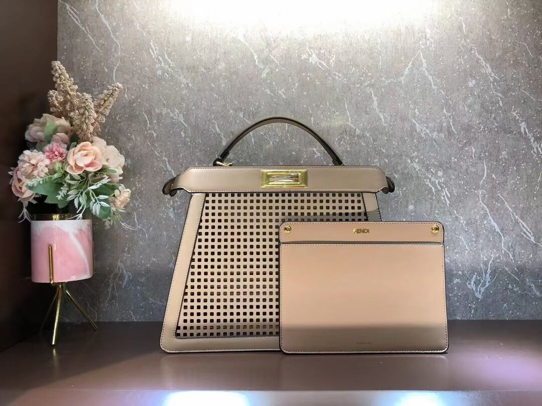 Fendi Peekaboo ISeeU perforated leather bag F1658 apricot