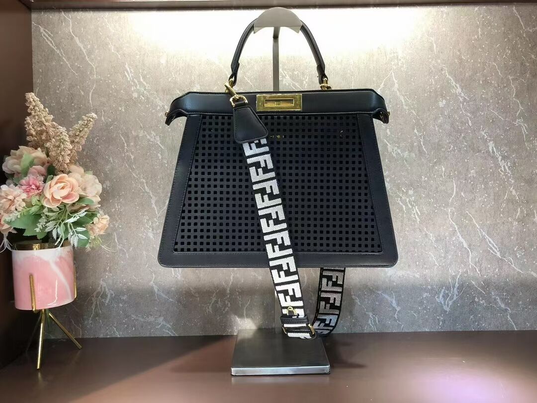 Fendi Peekaboo ISeeU perforated leather bag F1658 black