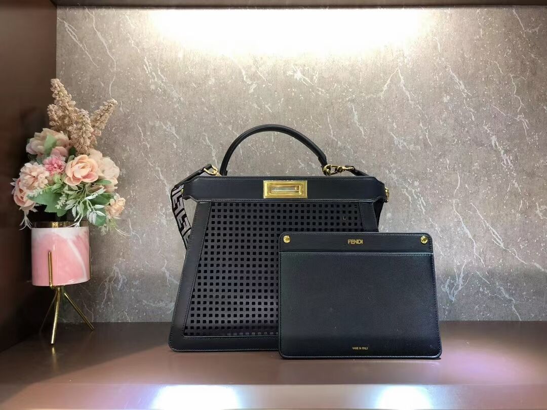 Fendi Peekaboo ISeeU perforated leather bag F1658 black