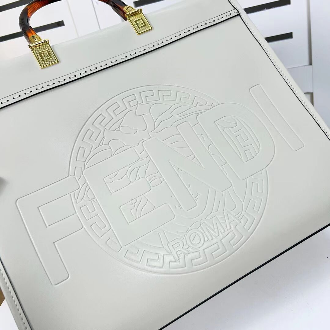 Fendi Sunshine Medium Fendace Printedleather Logo shopper F0873 white