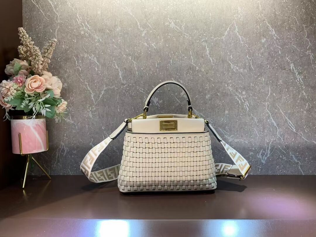 Fendi Peekaboo Mini braided leather bag 8BN244A Beige